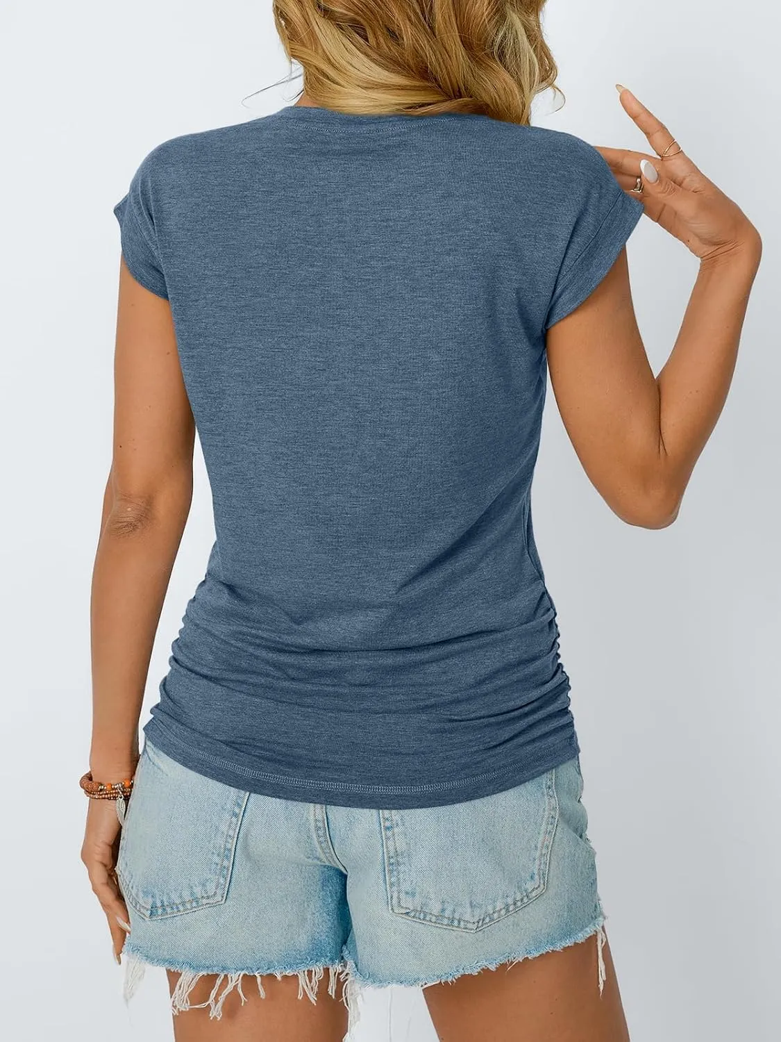 AUTOMET Womens Casual Summer Tops Dressy Cap Sleeve Spring T Shirts Ruched Business Fashion Trendy Clothes Outfits 2025