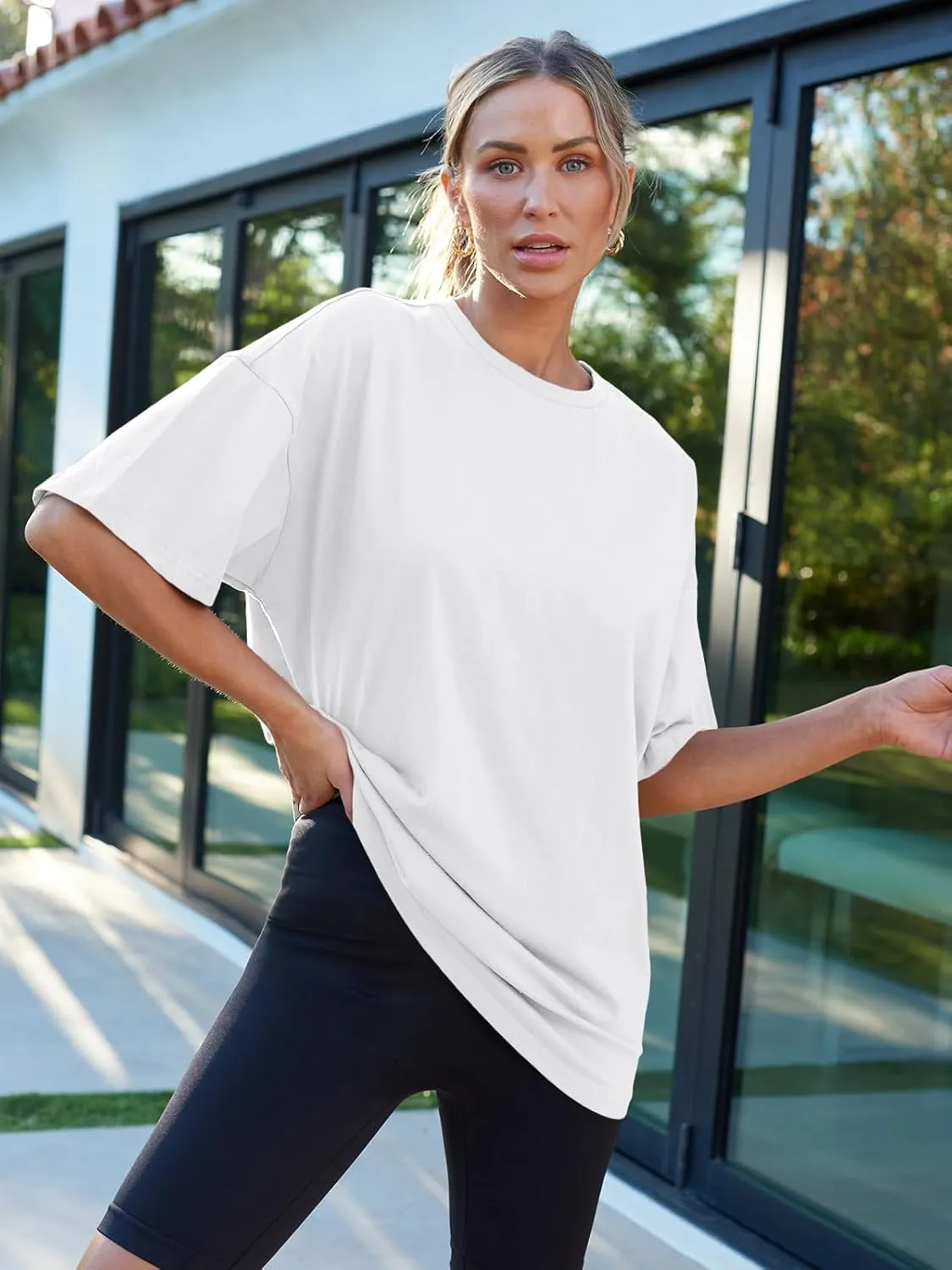 AUTOMET Womens Oversized T Shirts Workout Plus Size Short Sleeve Tops Casual Loose Basic Tees Summer Trendy Outfits 2025