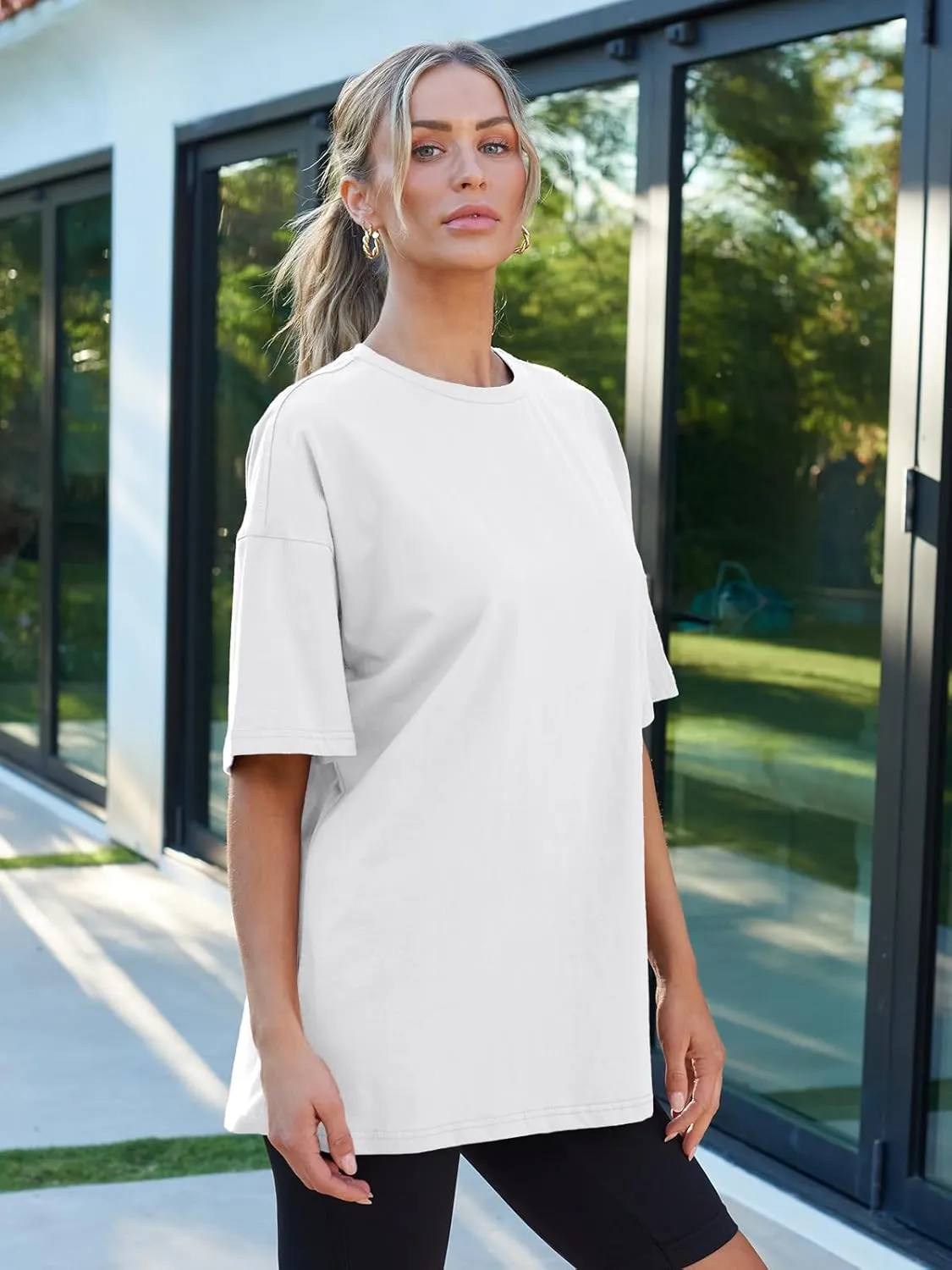 AUTOMET Womens Oversized T Shirts Workout Plus Size Short Sleeve Tops Casual Loose Basic Tees Summer Trendy Outfits 2025