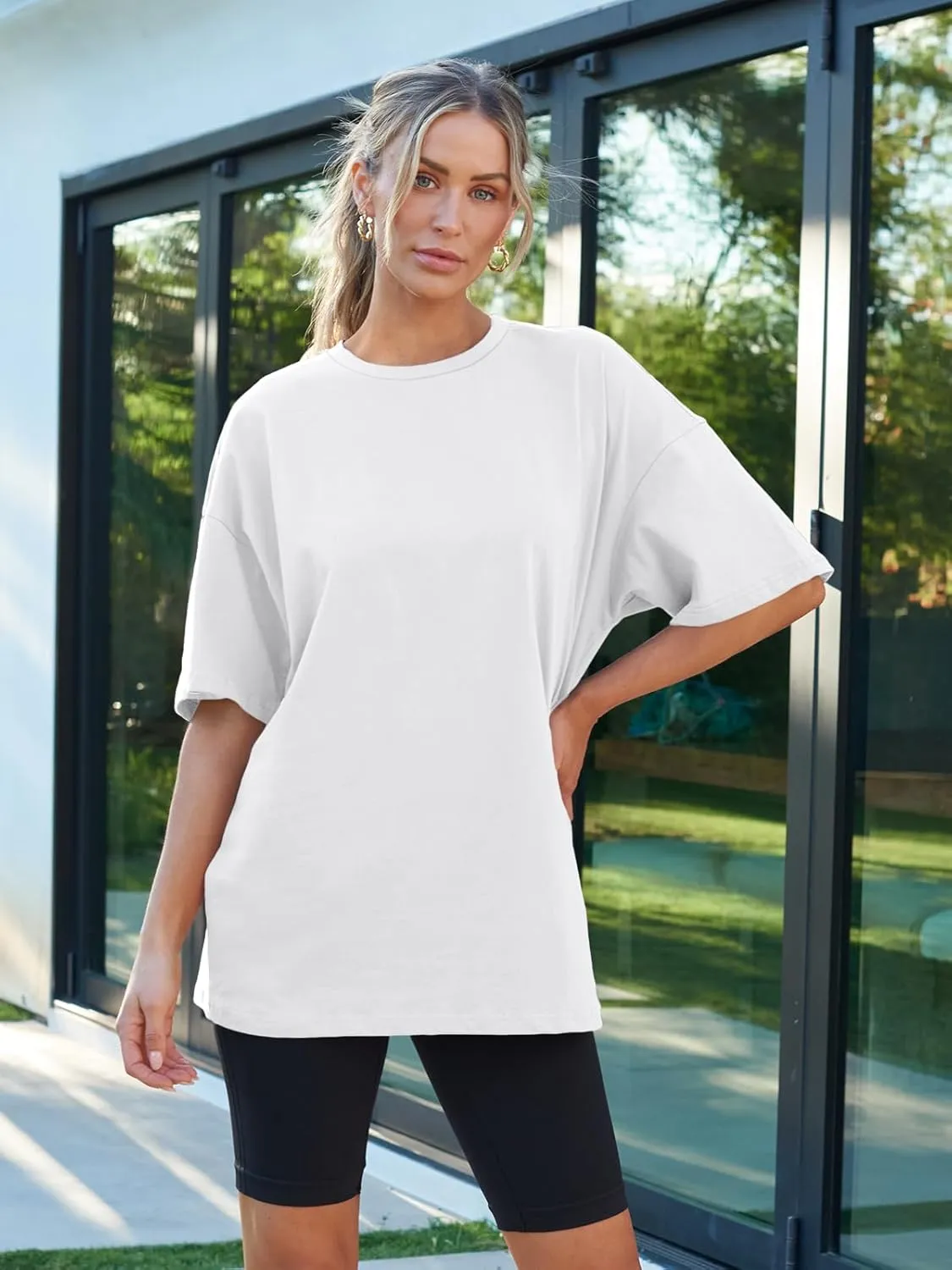AUTOMET Womens Oversized T Shirts Workout Plus Size Short Sleeve Tops Casual Loose Basic Tees Summer Trendy Outfits 2025