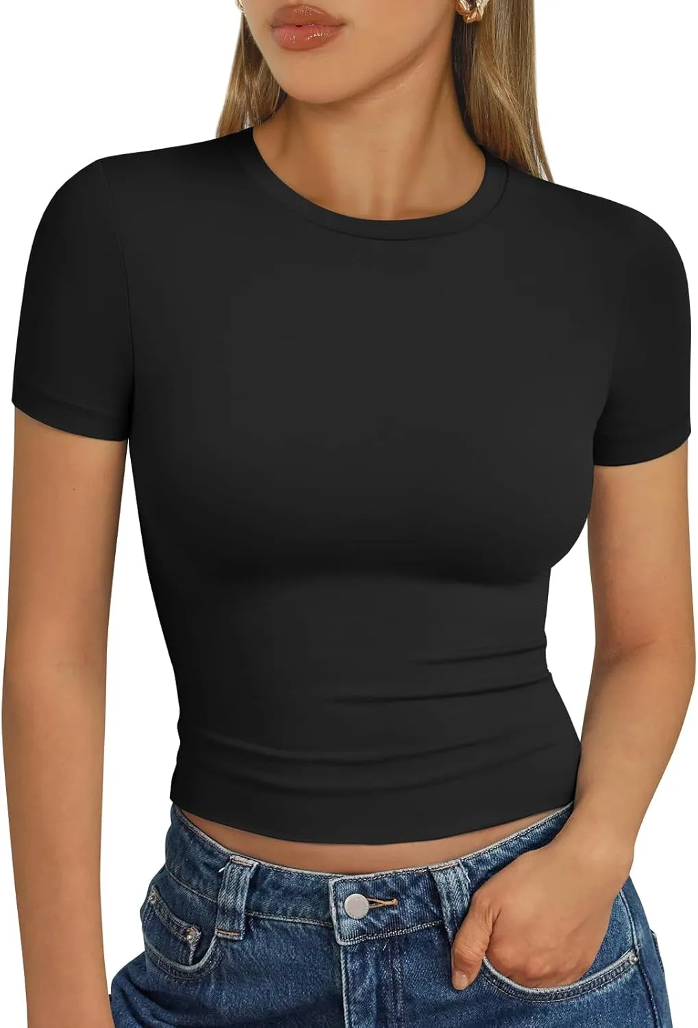 AUTOMET Womens Short Sleeve T Shirts Basic Summer 2025 Workout Tops Crew Neck Gym Crop Tops Trendy Y2K Clothes