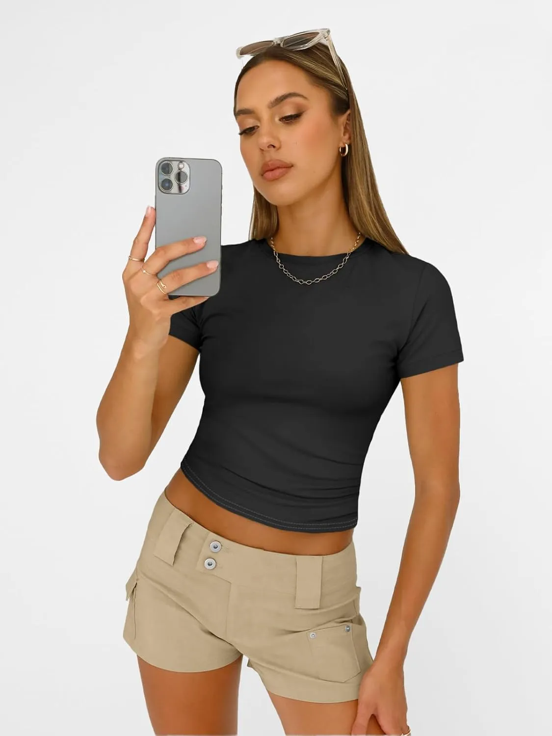 AUTOMET Womens Short Sleeve T Shirts Basic Summer 2025 Workout Tops Crew Neck Gym Crop Tops Trendy Y2K Clothes