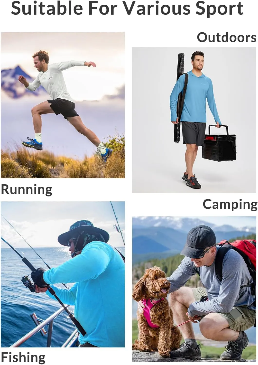 baleaf Men's Sun Protection Hoodie Shirt UPF 50  Long Sleeve UV SPF T-Shirts Rash Guard Fishing Swimming Lightweight