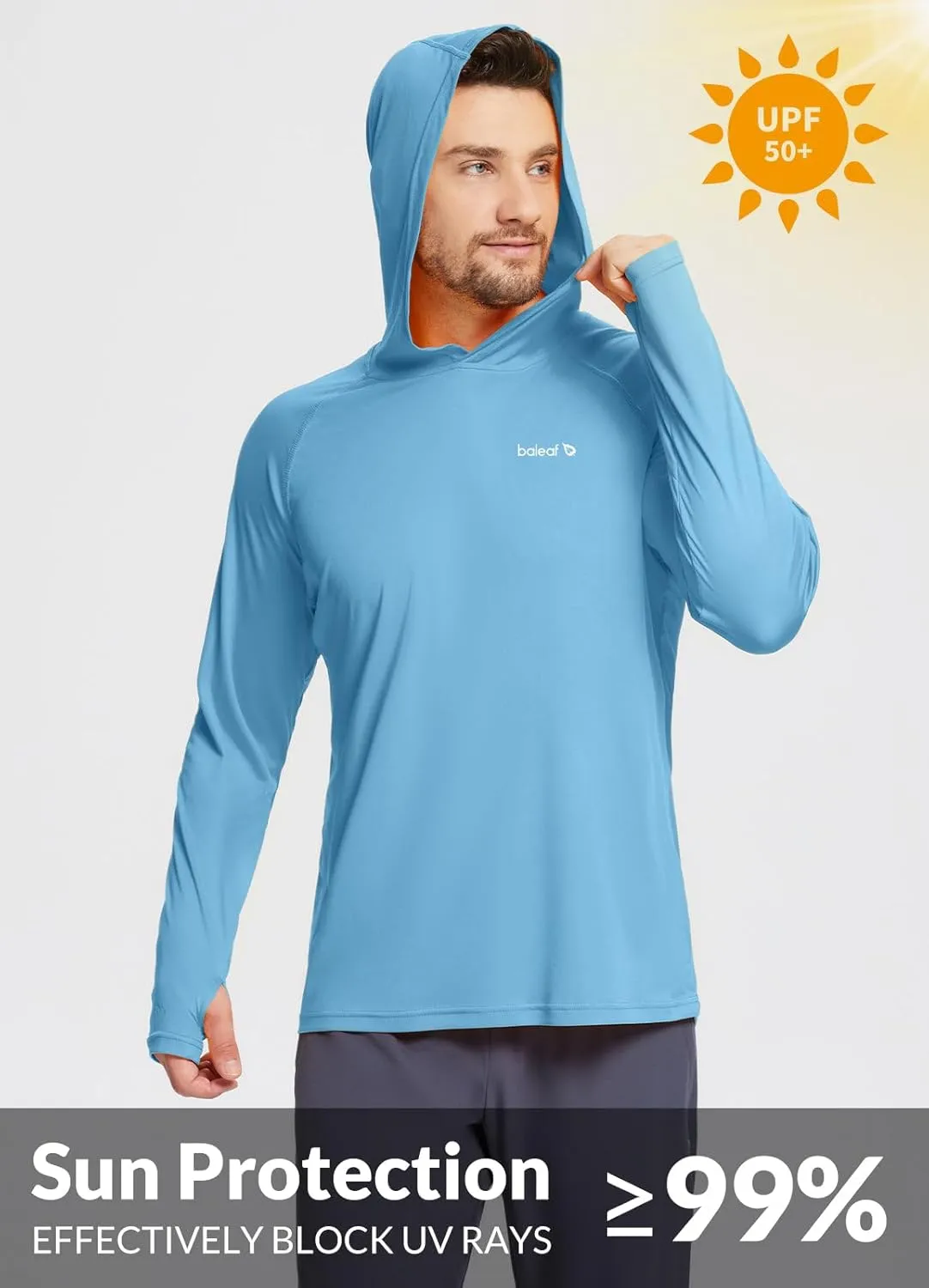 baleaf Men's Sun Protection Hoodie Shirt UPF 50  Long Sleeve UV SPF T-Shirts Rash Guard Fishing Swimming Lightweight