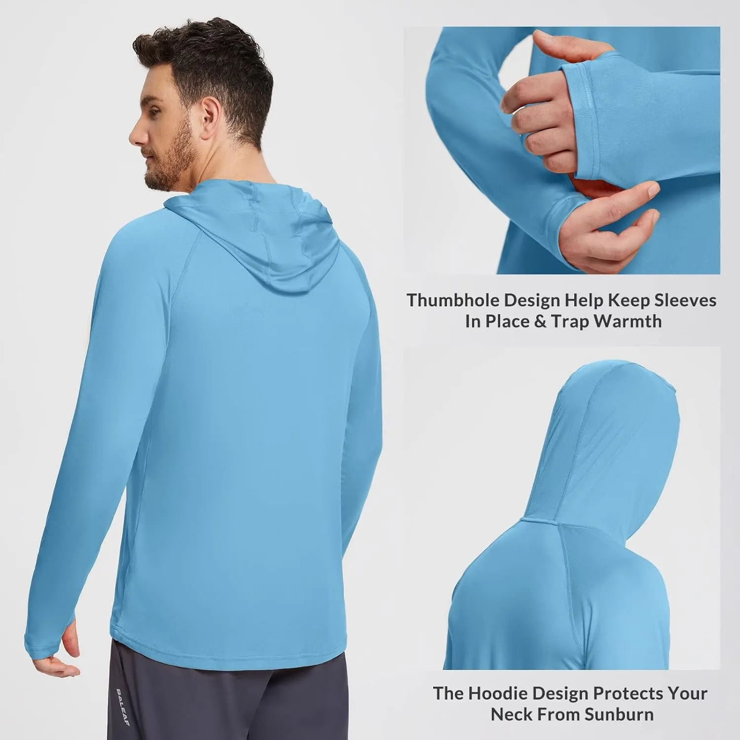 baleaf Men's Sun Protection Hoodie Shirt UPF 50  Long Sleeve UV SPF T-Shirts Rash Guard Fishing Swimming Lightweight