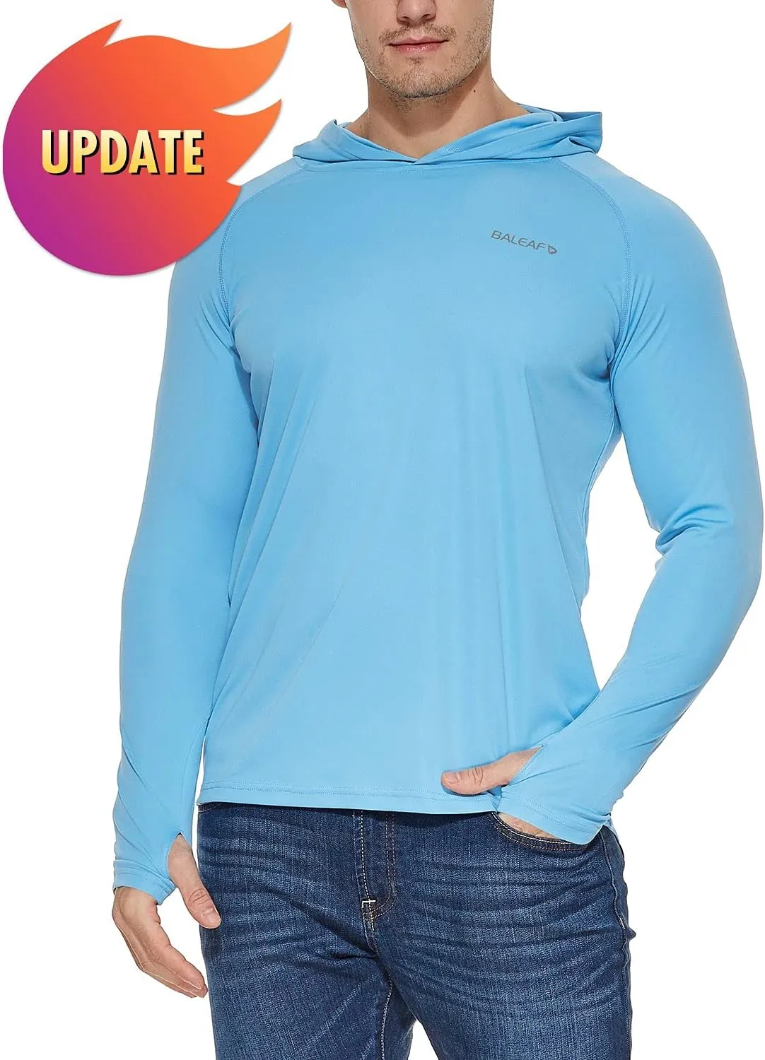 baleaf Men's Sun Protection Hoodie Shirt UPF 50  Long Sleeve UV SPF T-Shirts Rash Guard Fishing Swimming Lightweight