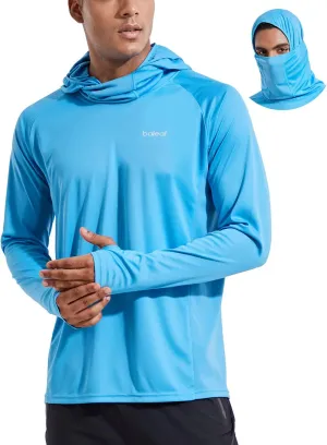 baleaf Men's Sun Protection Hoodie Shirt UPF 50  Long Sleeve UV SPF T-Shirts with Mask Rash Guard Fishing Lightweight