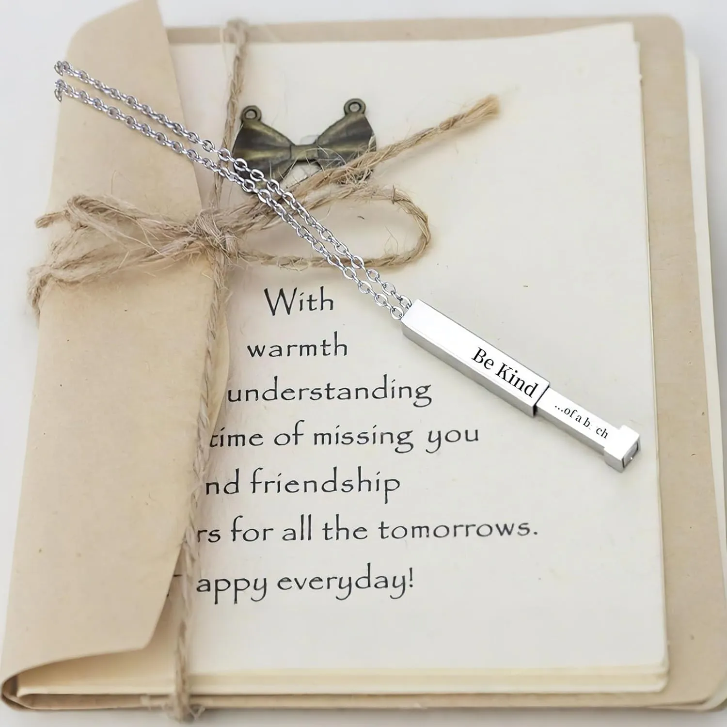Be Kind Of A B Necklaces For Women, Hidden Message Necklace, Best Friends Sorority Sisters Friendship Jewelry Gift, Square Tube Pendant with Hidden Message Strap, Graduation Gift for Her