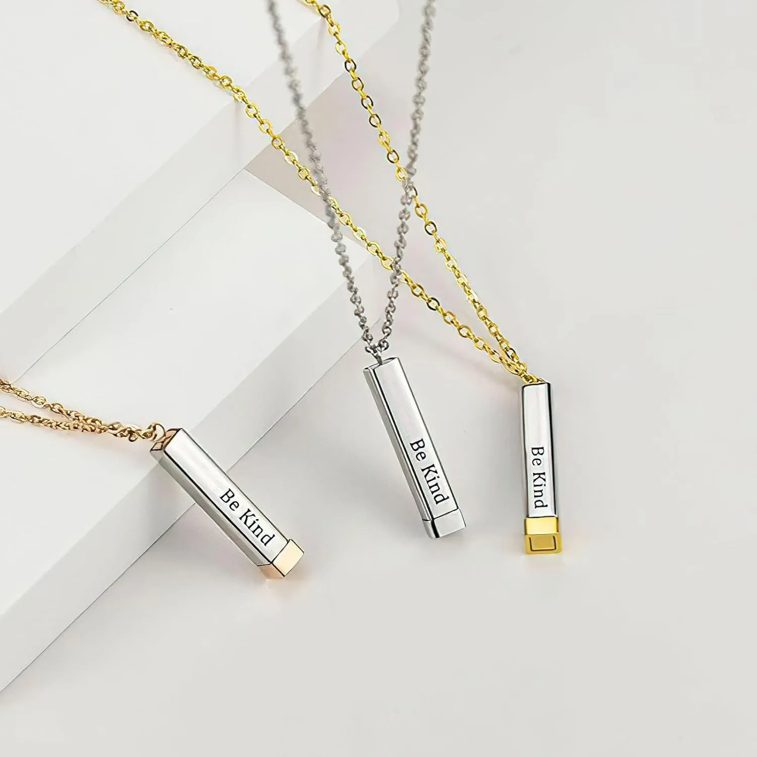 Be Kind Of A B Necklaces For Women, Hidden Message Necklace, Best Friends Sorority Sisters Friendship Jewelry Gift, Square Tube Pendant with Hidden Message Strap, Graduation Gift for Her