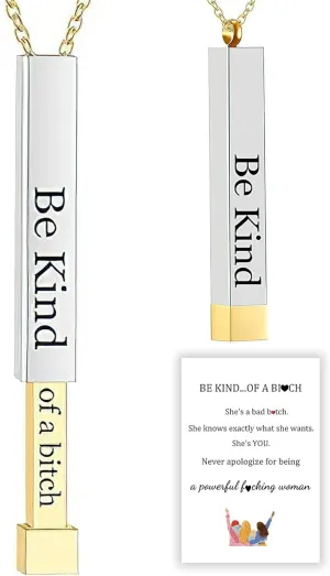 Be Kind Of A B Necklaces For Women, Hidden Message Necklace, Best Friends Sorority Sisters Friendship Jewelry Gift, Square Tube Pendant with Hidden Message Strap, Graduation Gift for Her