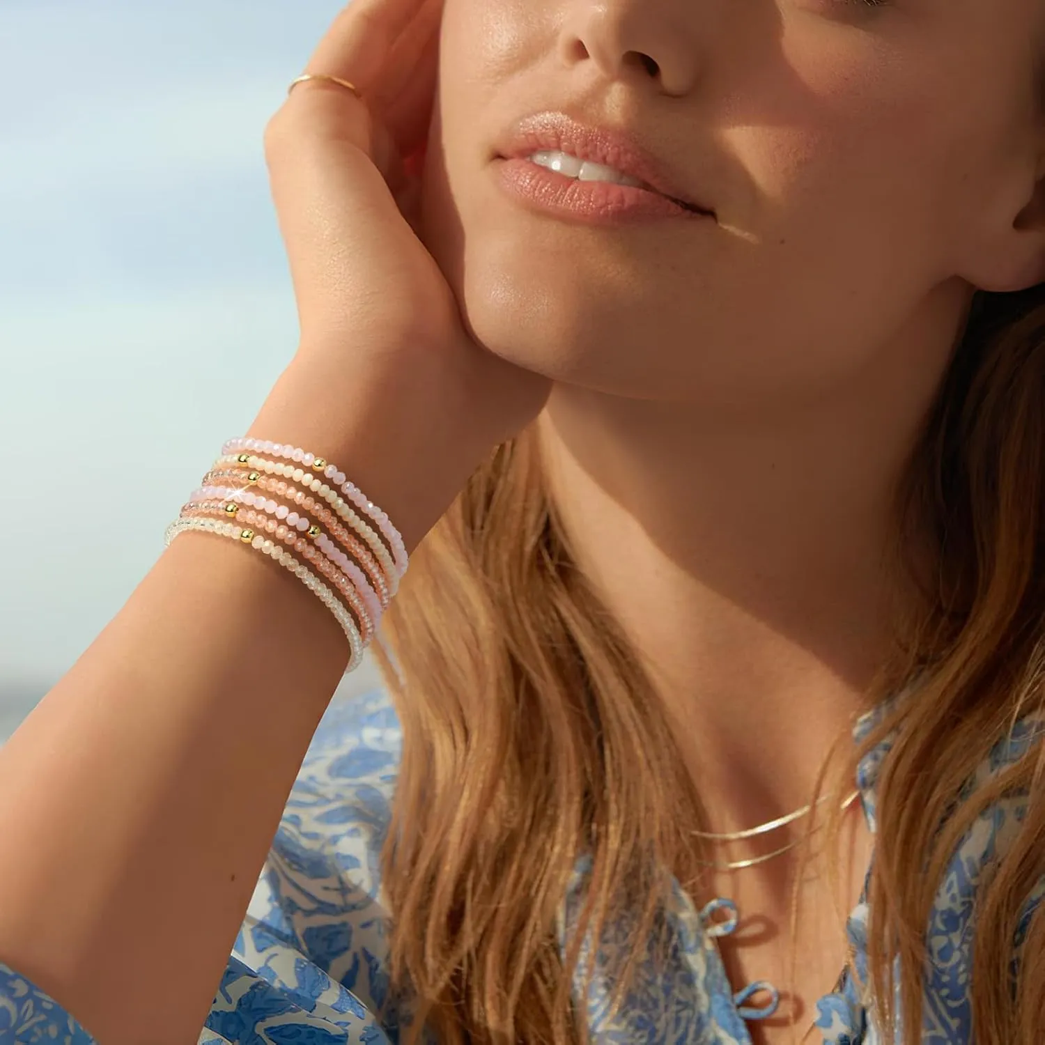 Beaded Bracelets for Women Stackable Bead Bracelets 6Pcs Bohemian Stretch Crystal Beads Boho Bracelet Set Friendship Jewelry