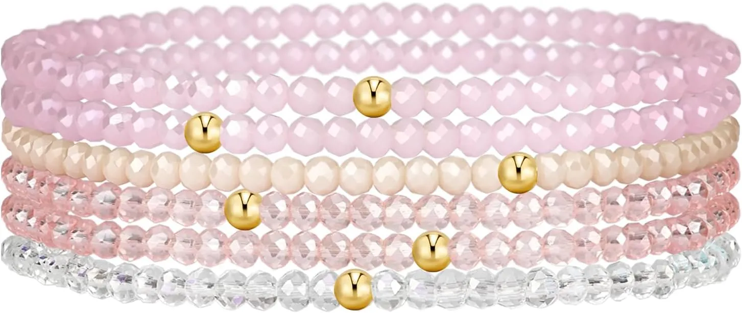 Beaded Bracelets for Women Stackable Bead Bracelets 6Pcs Bohemian Stretch Crystal Beads Boho Bracelet Set Friendship Jewelry