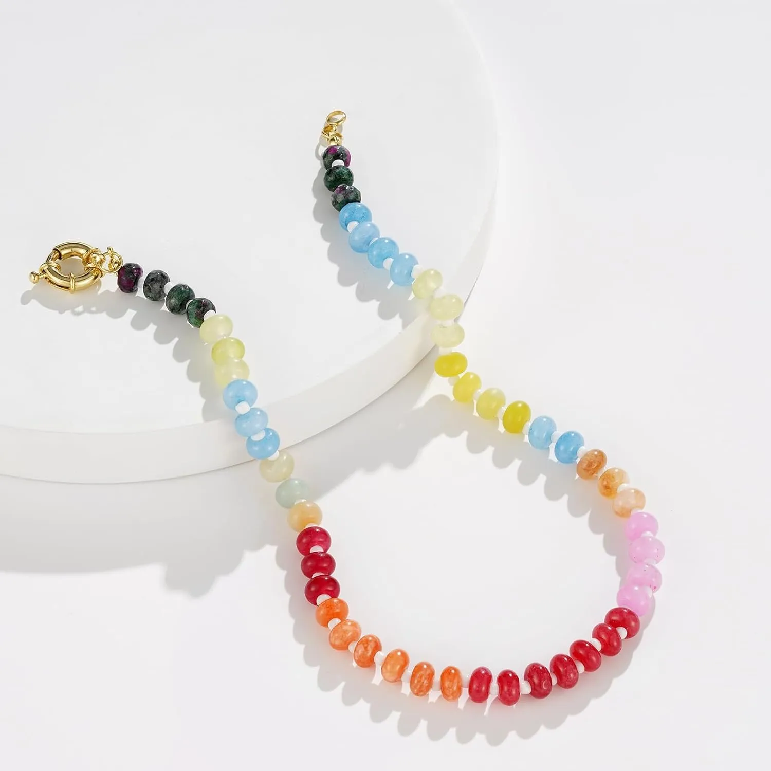 Beaded Gemstone Necklace for Women Boho Colorful Natural Stone Bead Necklaces