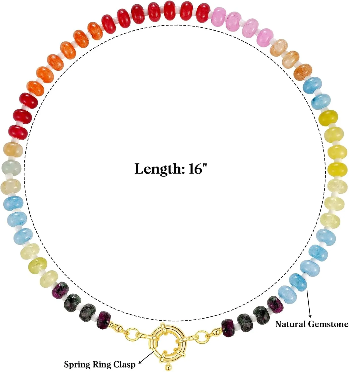 Beaded Gemstone Necklace for Women Boho Colorful Natural Stone Bead Necklaces