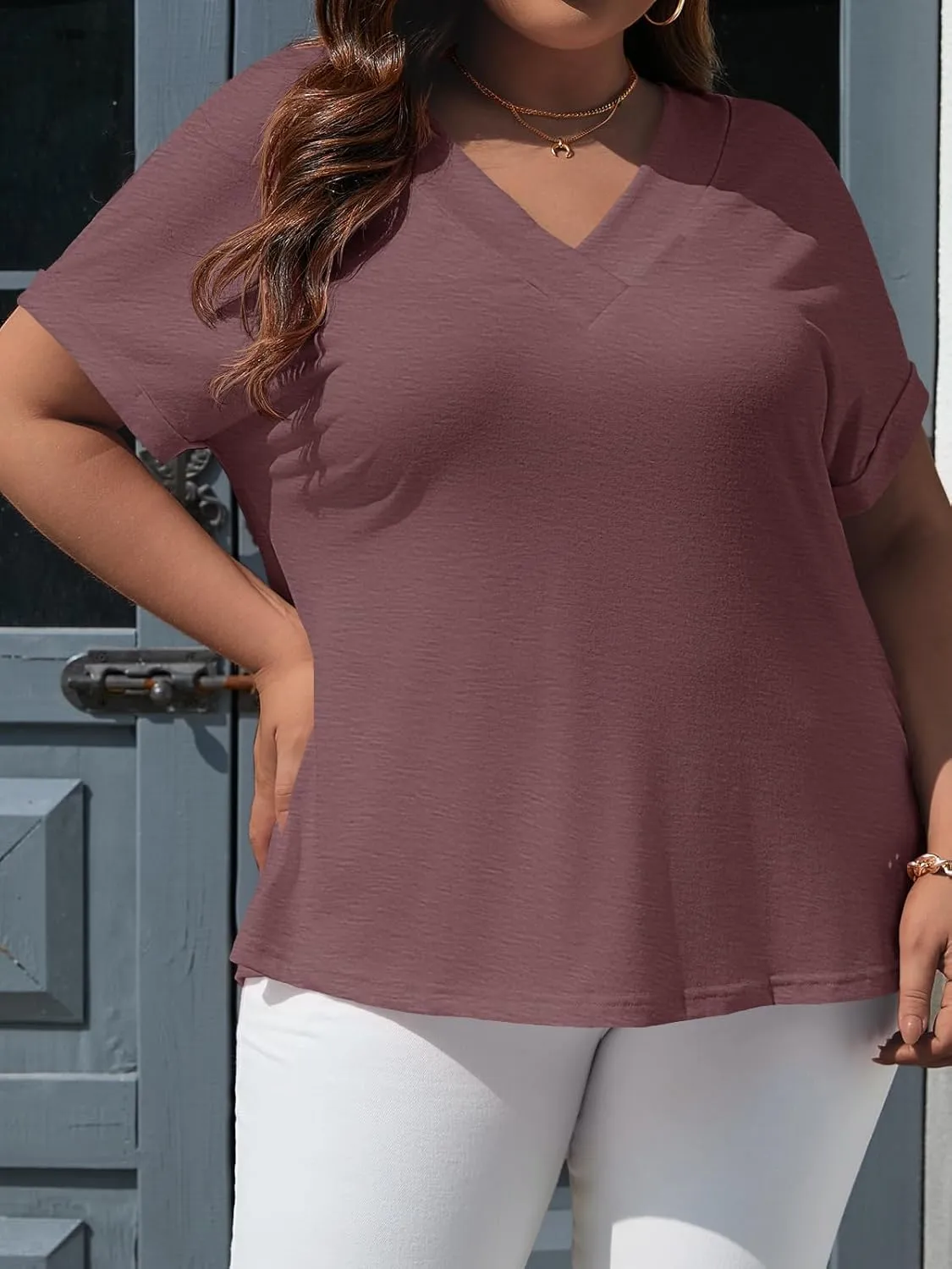 Beautife Womens Plus Size V Neck T Shirts Short Sleeve Summer Dressy Casual Tunic Tops Loose Fit Tees Blouse