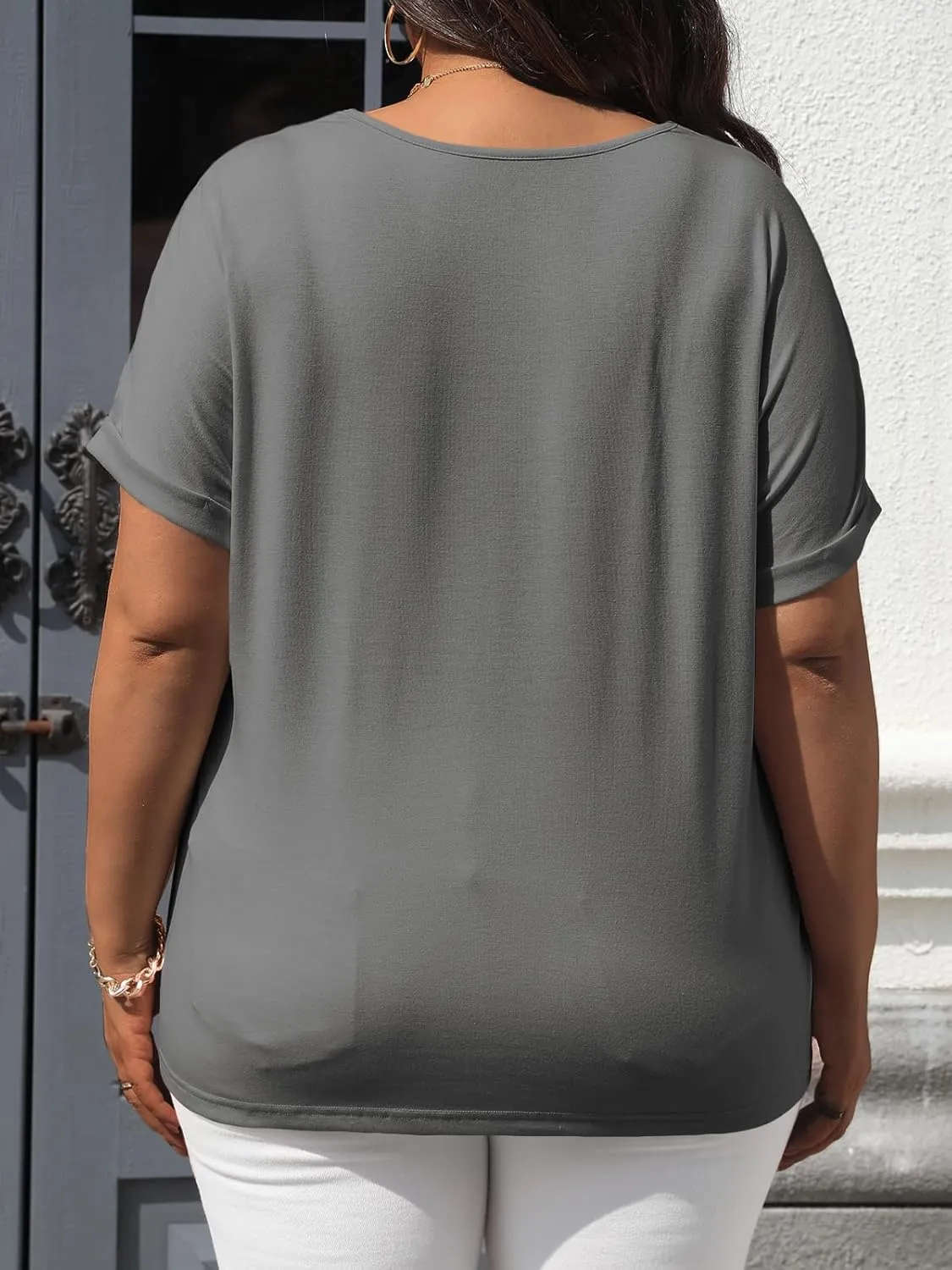 Beautife Womens Plus Size V Neck T Shirts Short Sleeve Summer Dressy Casual Tunic Tops Loose Fit Tees Blouse