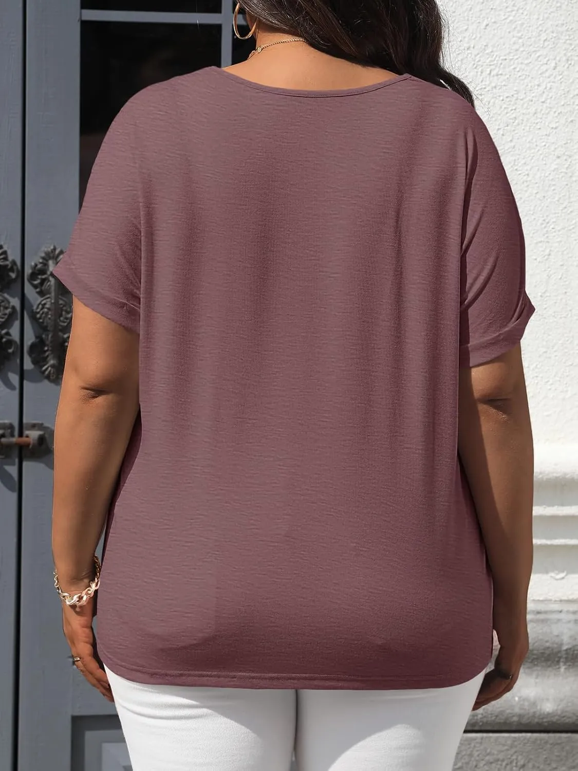 Beautife Womens Plus Size V Neck T Shirts Short Sleeve Summer Dressy Casual Tunic Tops Loose Fit Tees Blouse
