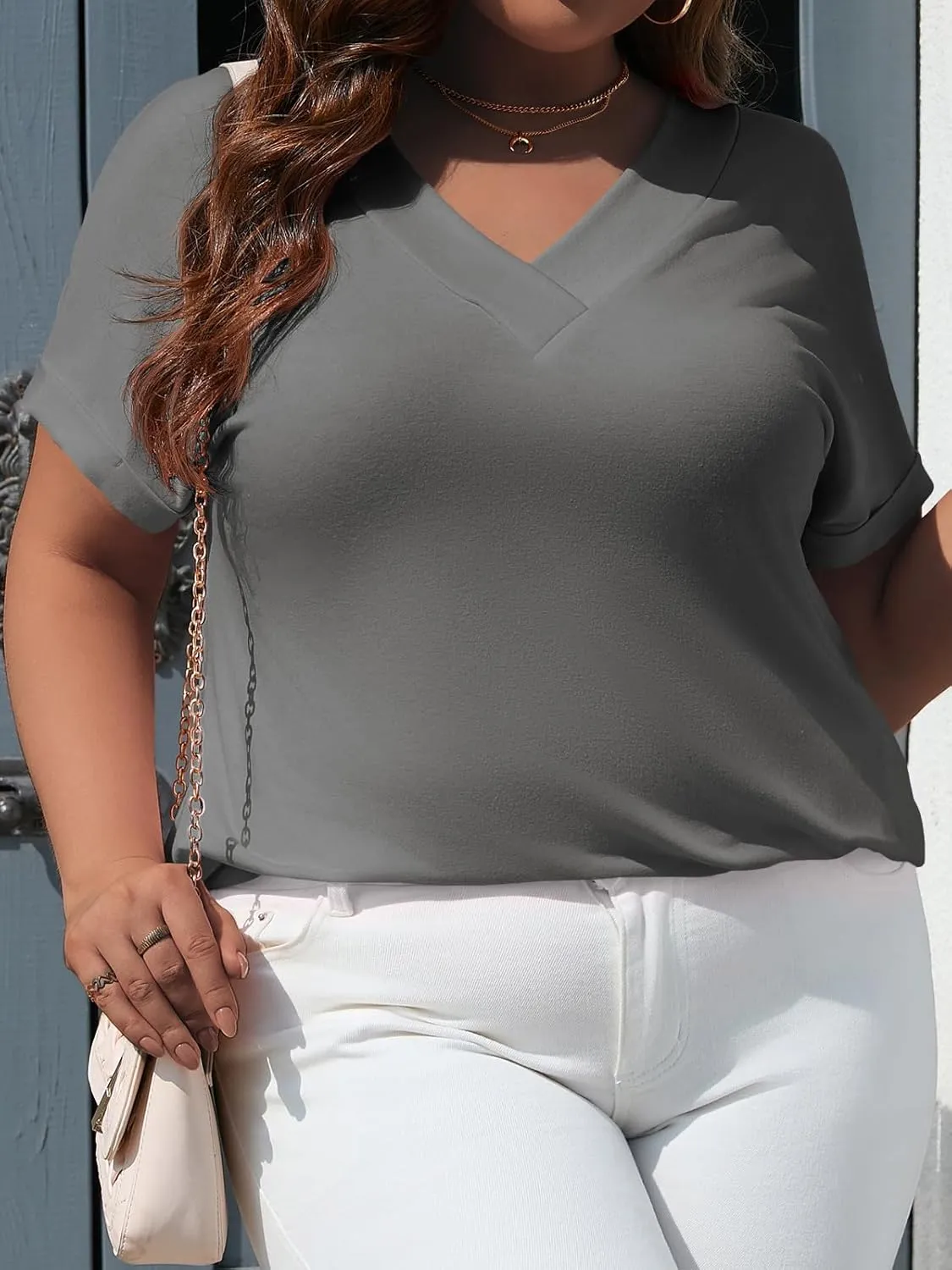 Beautife Womens Plus Size V Neck T Shirts Short Sleeve Summer Dressy Casual Tunic Tops Loose Fit Tees Blouse