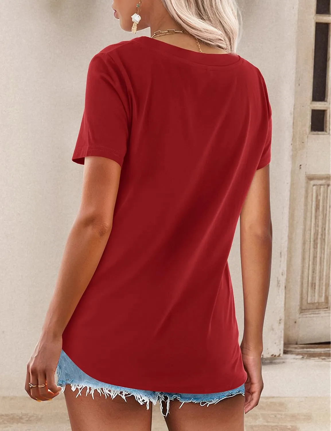 Beluring Womens Summer Tops Deep V Neck Long/Short Sleeve Shirt Loose Casual Tee T-Shirt