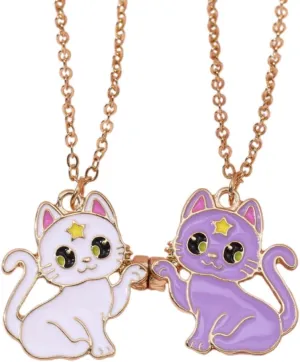 Best Friends Necklace for 2, Cartoon Cat Magnetic Pendant Matching Friendship Sister Necklace Birthday Gifts