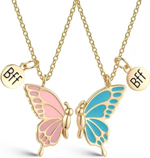Bff Necklace for 2 Best Friend Necklace Butterfly Matching Necklaces for Best Friends Birthday Mothers Day Gifts for Friends Bestie 2Pcs Blue and Pink Key Chain