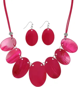 Big Oval Chunky Statement Necklaces Set for Women Fashion Western Boho Colorful Shell Choker Necklace and Earrings Set for Holiday Costume Jewelry Gifts
