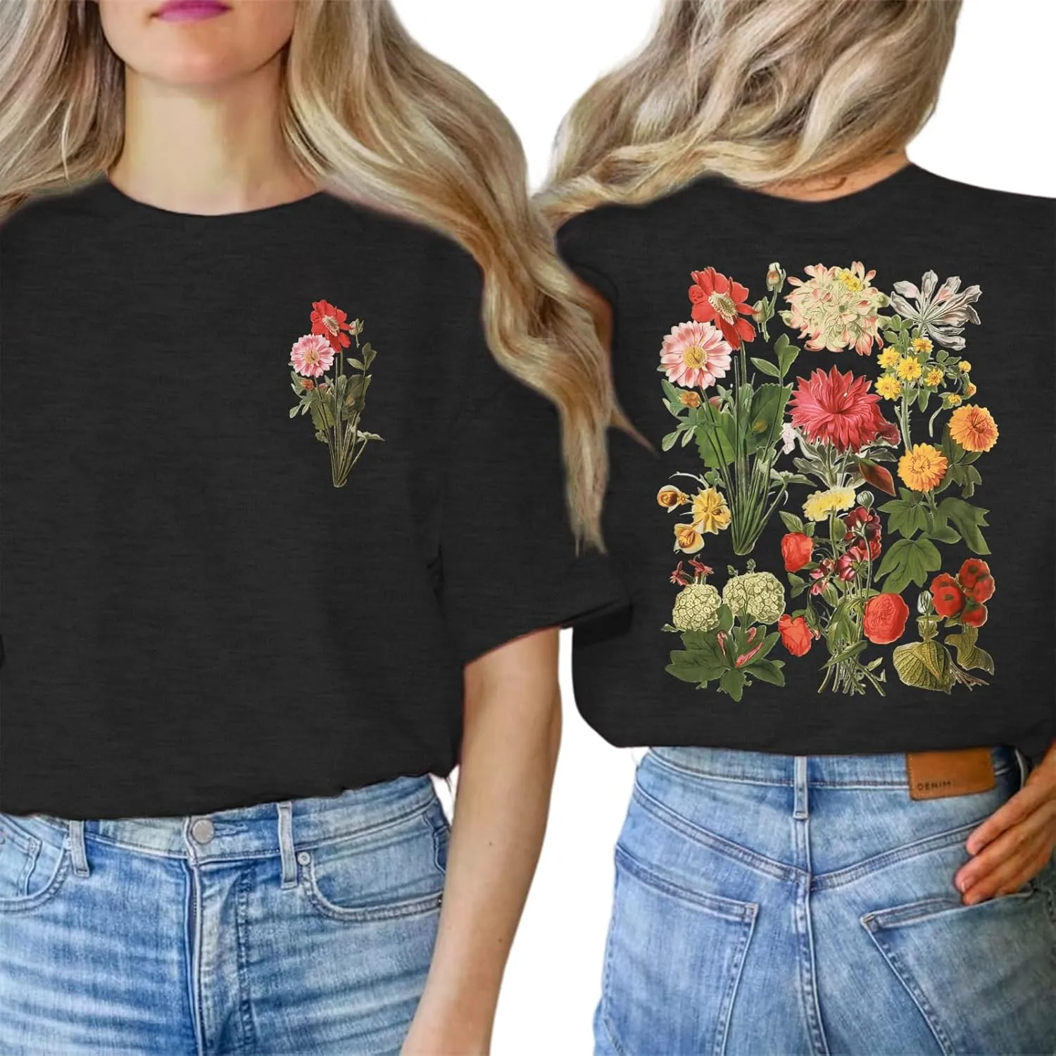 Binshre Plus Size Tops for Women Cute Graphic Tees Loose Fit Flower Printing Short Sleeve Crew Neck T Shirts