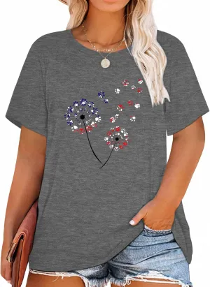 Binshre Plus Size Tops for Women Cute Graphic Tees Loose Fit Flower Printing Short Sleeve Crew Neck T Shirts