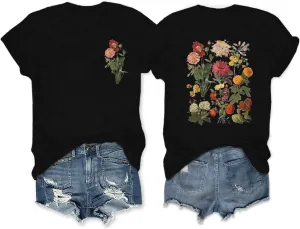 Binshre Plus Size Tops for Women Cute Graphic Tees Loose Fit Flower Printing Short Sleeve Crew Neck T Shirts