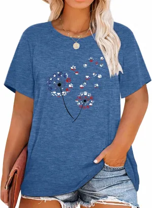 Binshre Plus Size Tops for Women Cute Graphic Tees Loose Fit Flower Printing Short Sleeve Crew Neck T Shirts