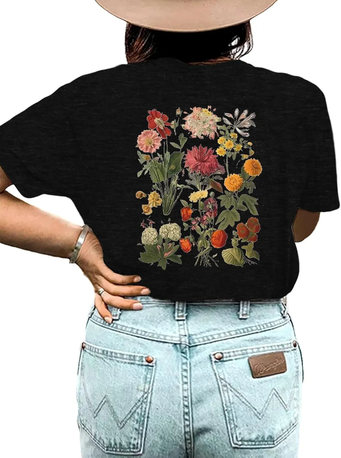 Binshre Plus Size Tops for Women Cute Graphic Tees Loose Fit Flower Printing Short Sleeve Crew Neck T Shirts