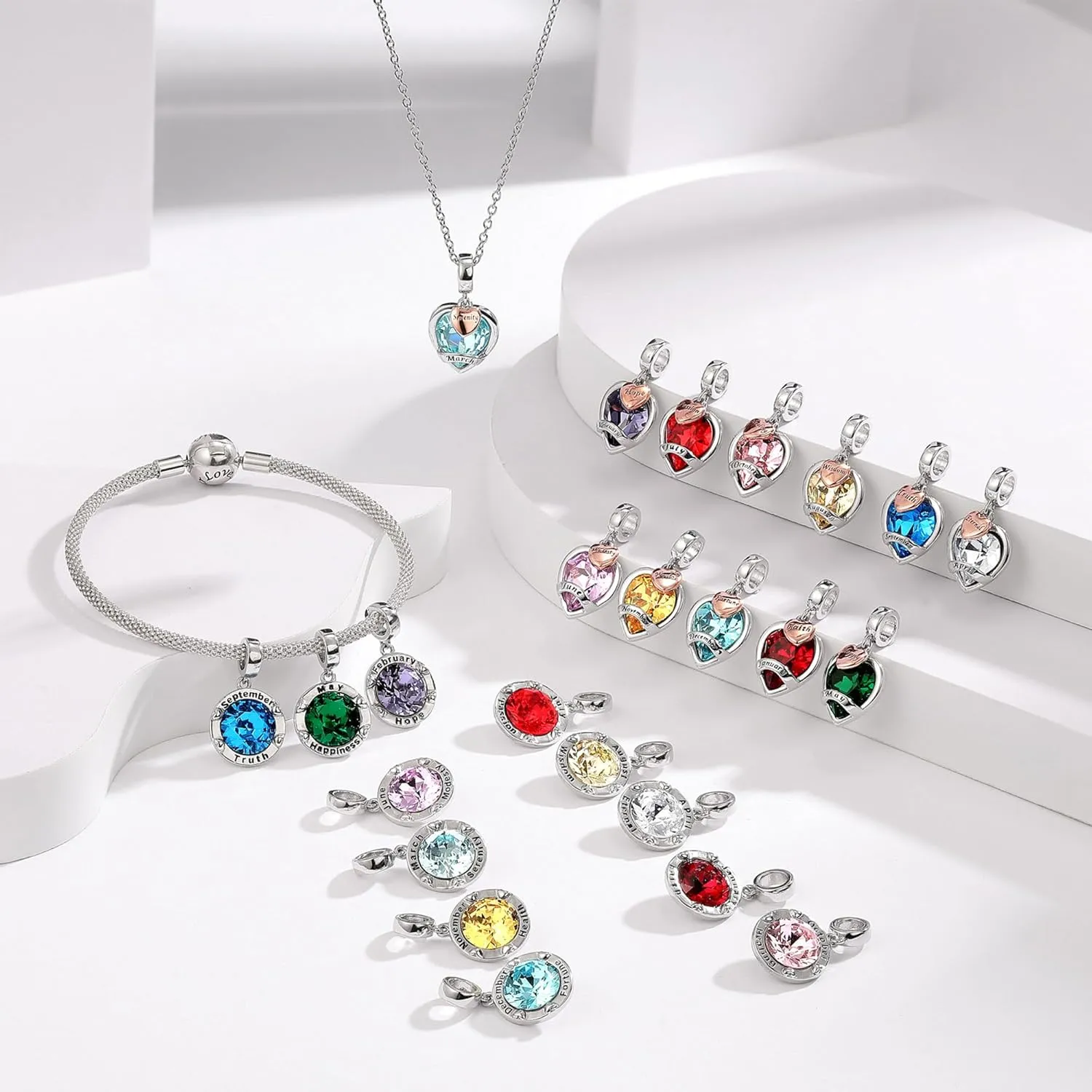 Birthstone Charms for Women Bracelets Birthday Bead Charms for Pandora Bracelets and Necklace Jewelry Gifts for Women