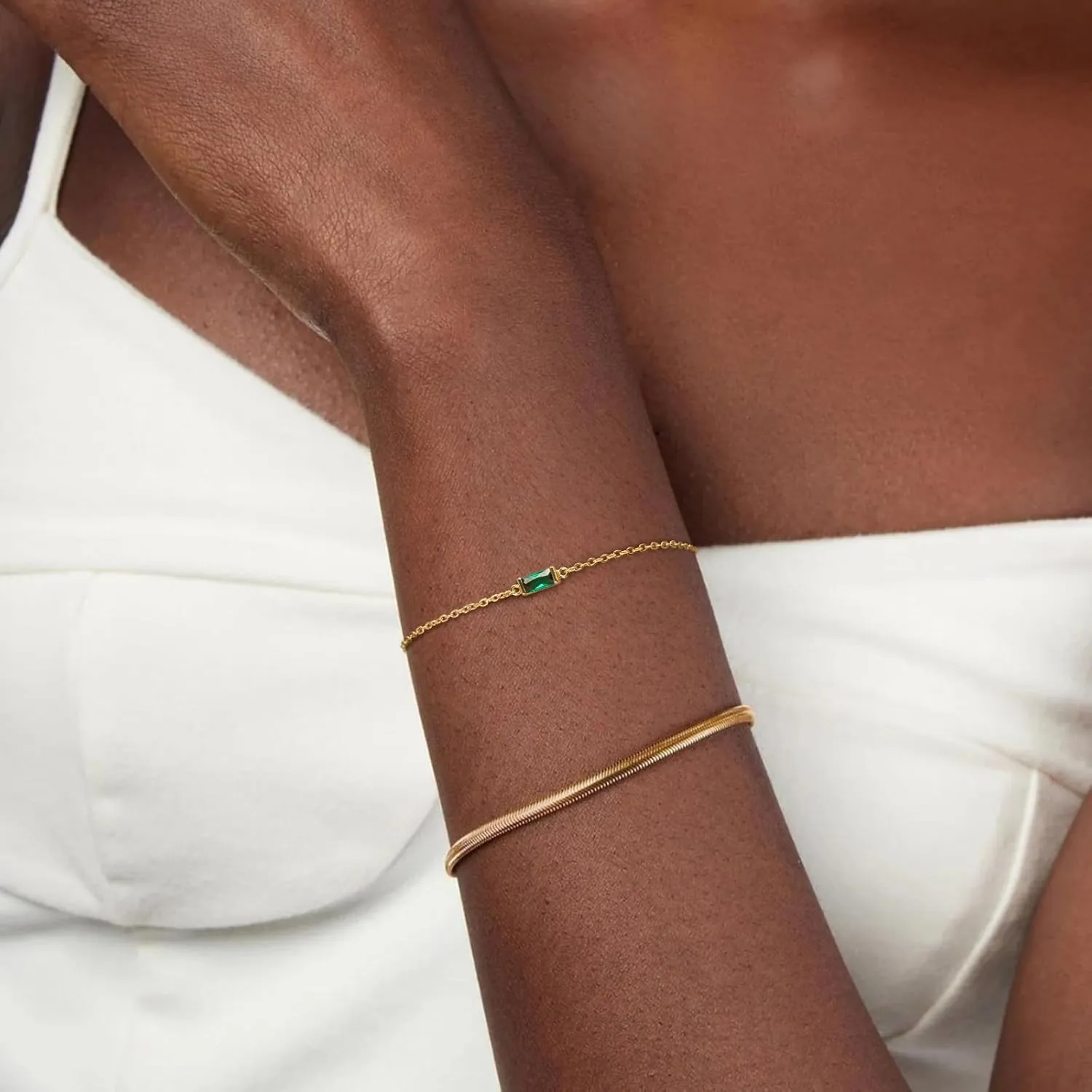 Birthstone Gold Bracelets for Women: Dainty Chain Bracelet 14k Gold Plated Link Birth Stone Charm Bracelets Thin Adiustable Chain for Women Fashion Trendy Gold Jewelry Gifts for Mom Friend