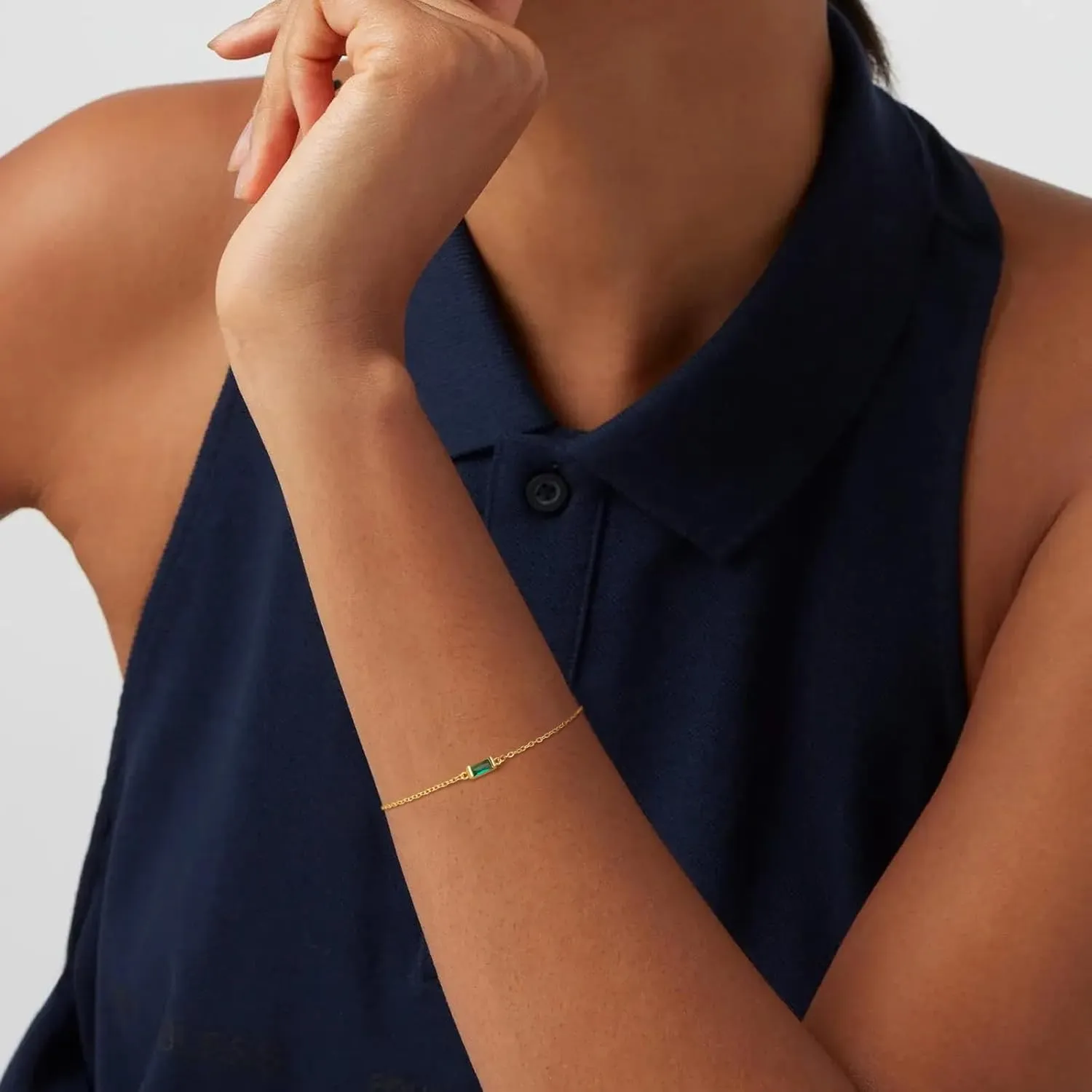Birthstone Gold Bracelets for Women: Dainty Chain Bracelet 14k Gold Plated Link Birth Stone Charm Bracelets Thin Adiustable Chain for Women Fashion Trendy Gold Jewelry Gifts for Mom Friend