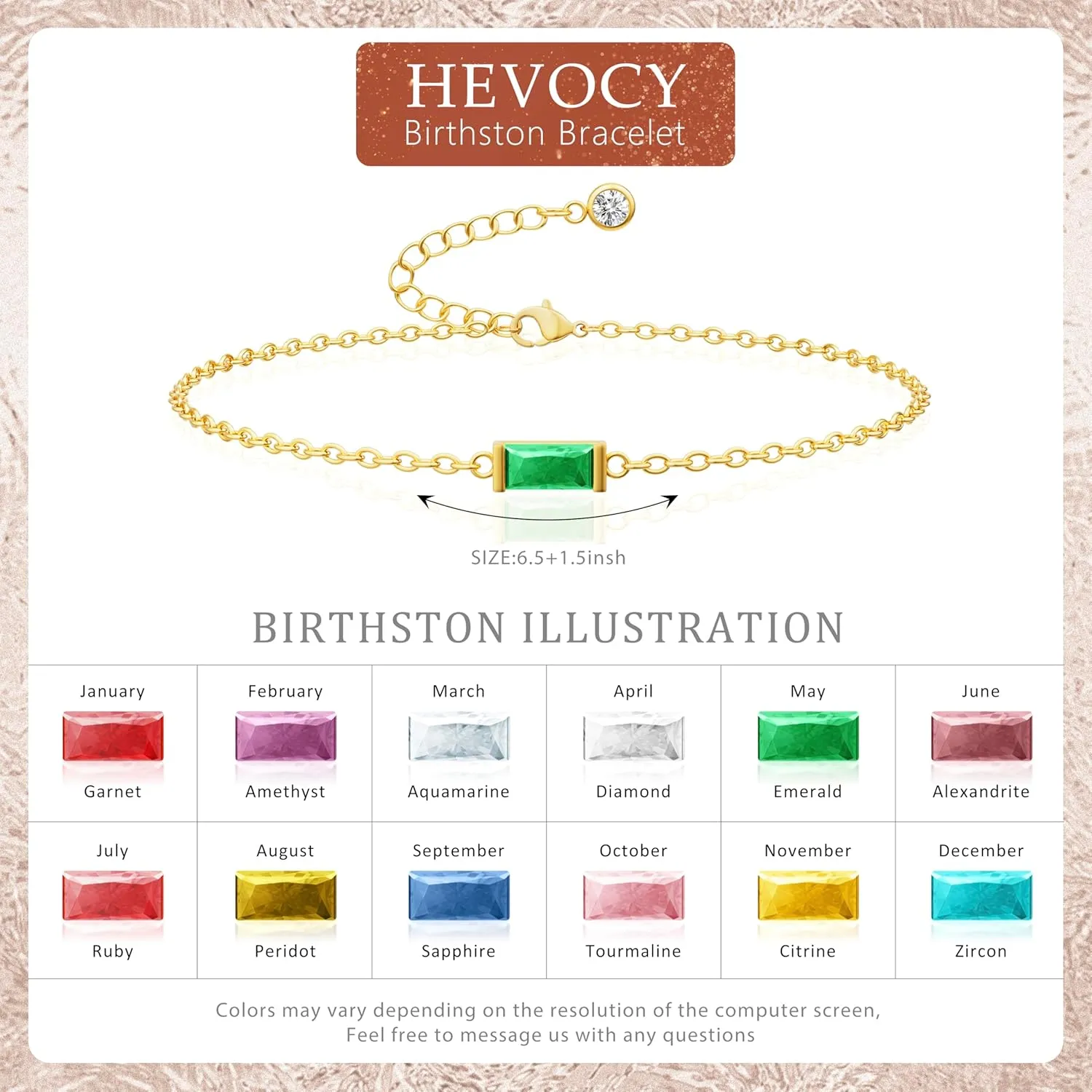 Birthstone Gold Bracelets for Women: Dainty Chain Bracelet 14k Gold Plated Link Birth Stone Charm Bracelets Thin Adiustable Chain for Women Fashion Trendy Gold Jewelry Gifts for Mom Friend