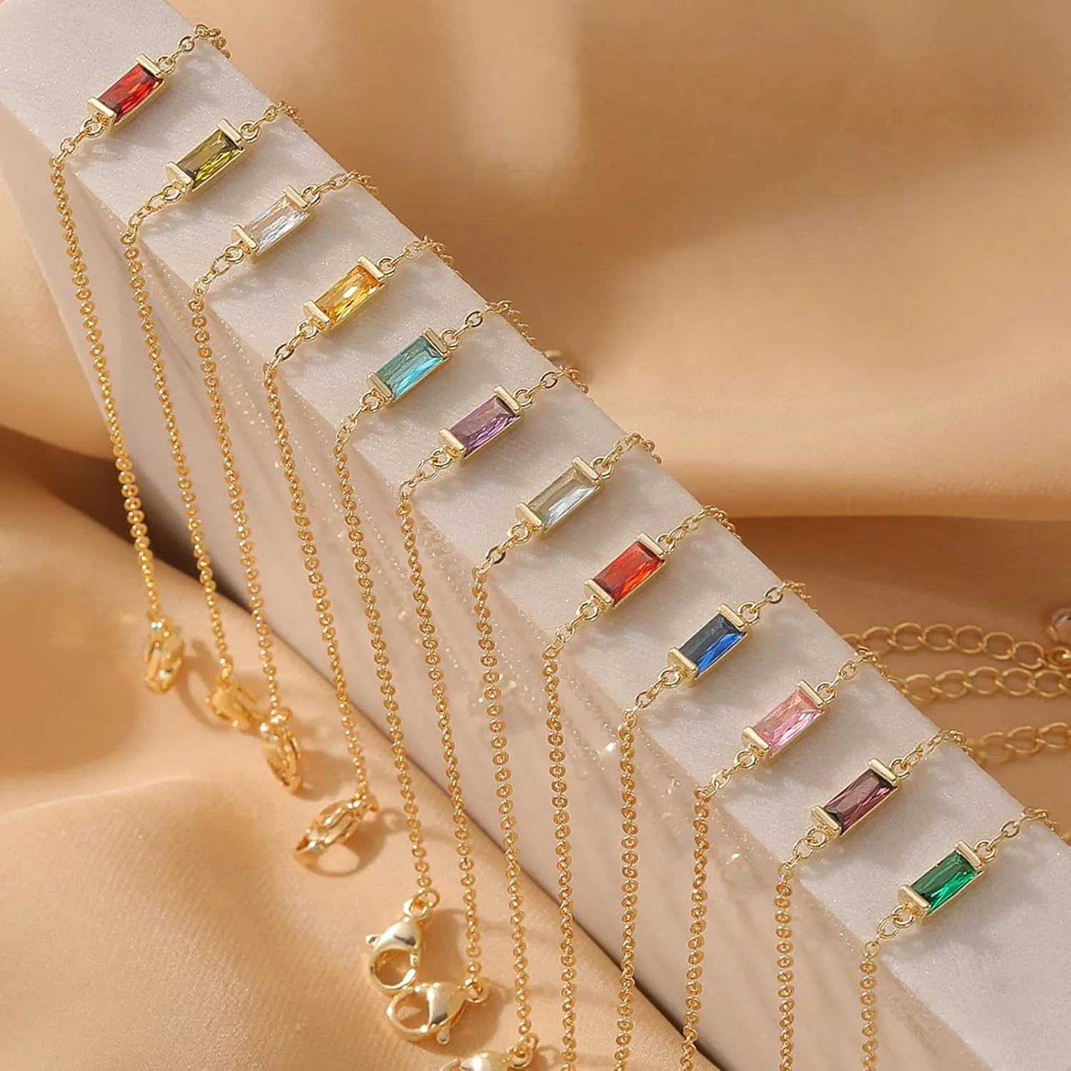 Birthstone Gold Bracelets for Women: Dainty Chain Bracelet 14k Gold Plated Link Birth Stone Charm Bracelets Thin Adiustable Chain for Women Fashion Trendy Gold Jewelry Gifts for Mom Friend