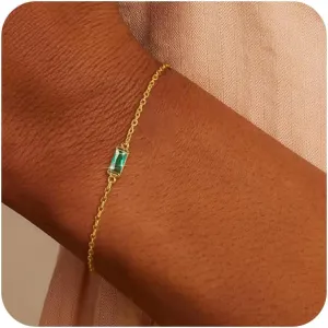 Birthstone Gold Bracelets for Women: Dainty Chain Bracelet 14k Gold Plated Link Birth Stone Charm Bracelets Thin Adiustable Chain for Women Fashion Trendy Gold Jewelry Gifts for Mom Friend