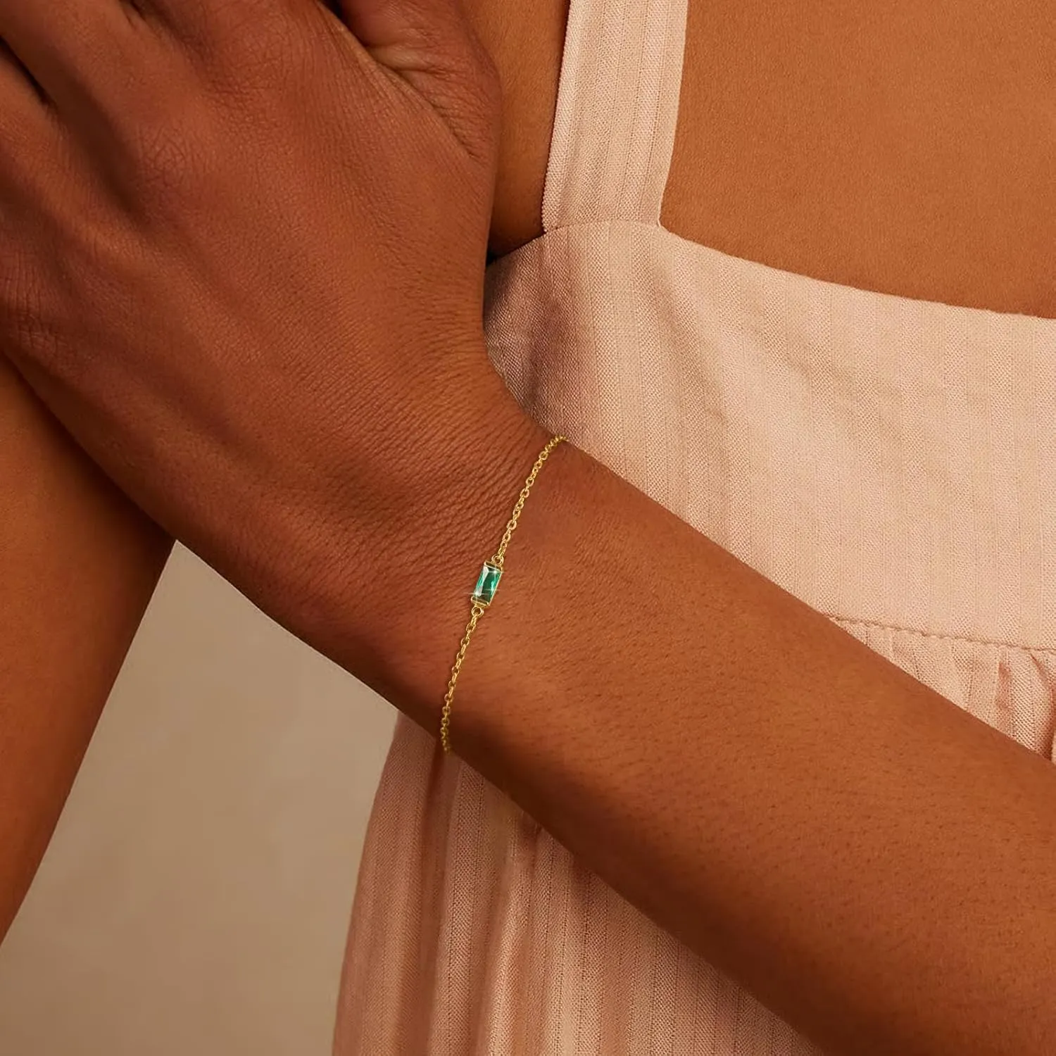 Birthstone Gold Bracelets for Women: Dainty Chain Bracelet 14k Gold Plated Link Birth Stone Charm Bracelets Thin Adiustable Chain for Women Fashion Trendy Gold Jewelry Gifts for Mom Friend