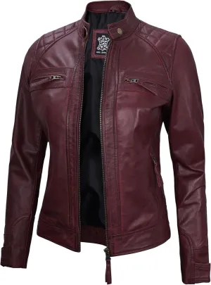 Blingsoul Leather Jacket Women - Quilted Cafe Racer Style Womens Leather Jackets