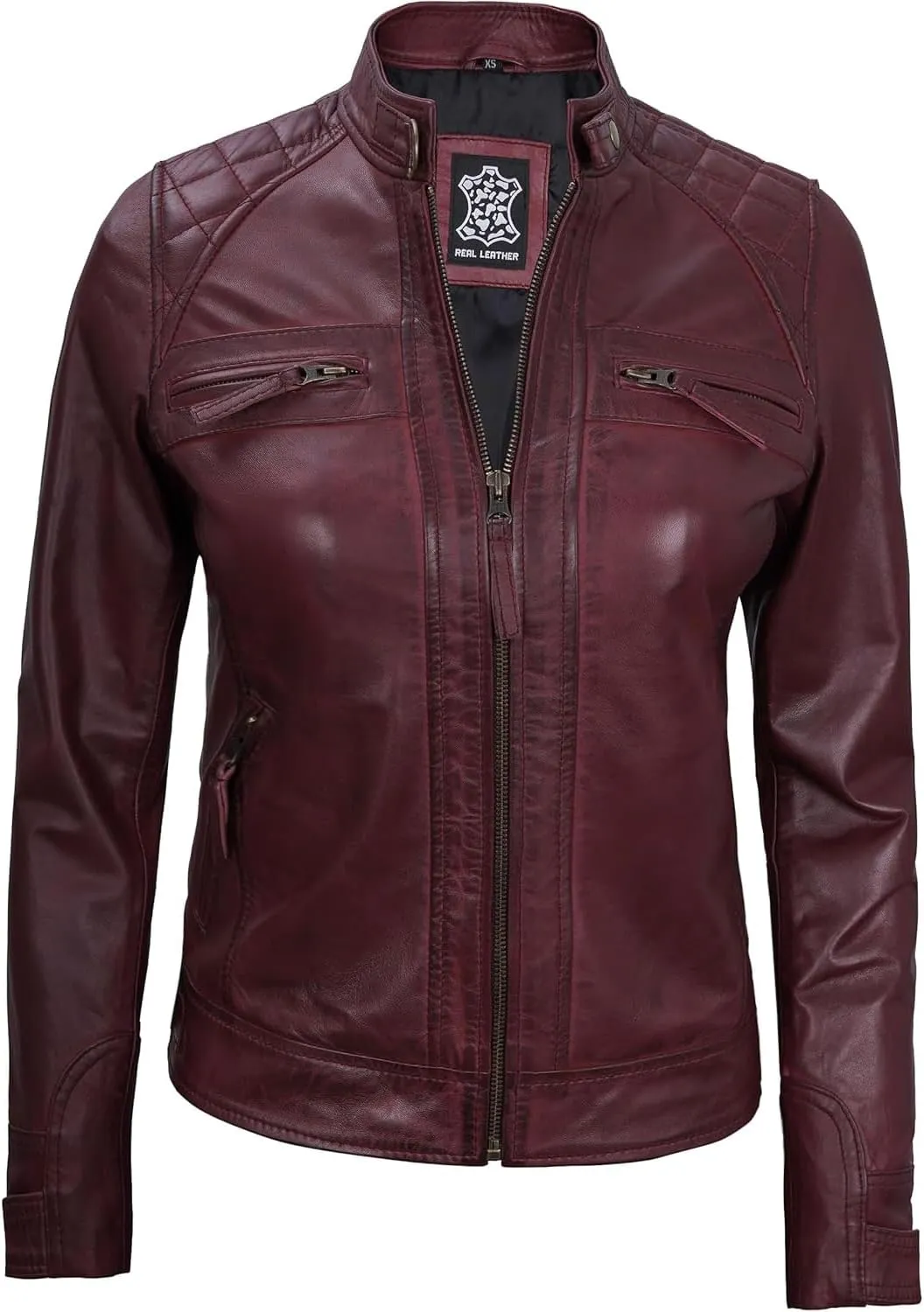 Blingsoul Leather Jacket Women - Quilted Cafe Racer Style Womens Leather Jackets