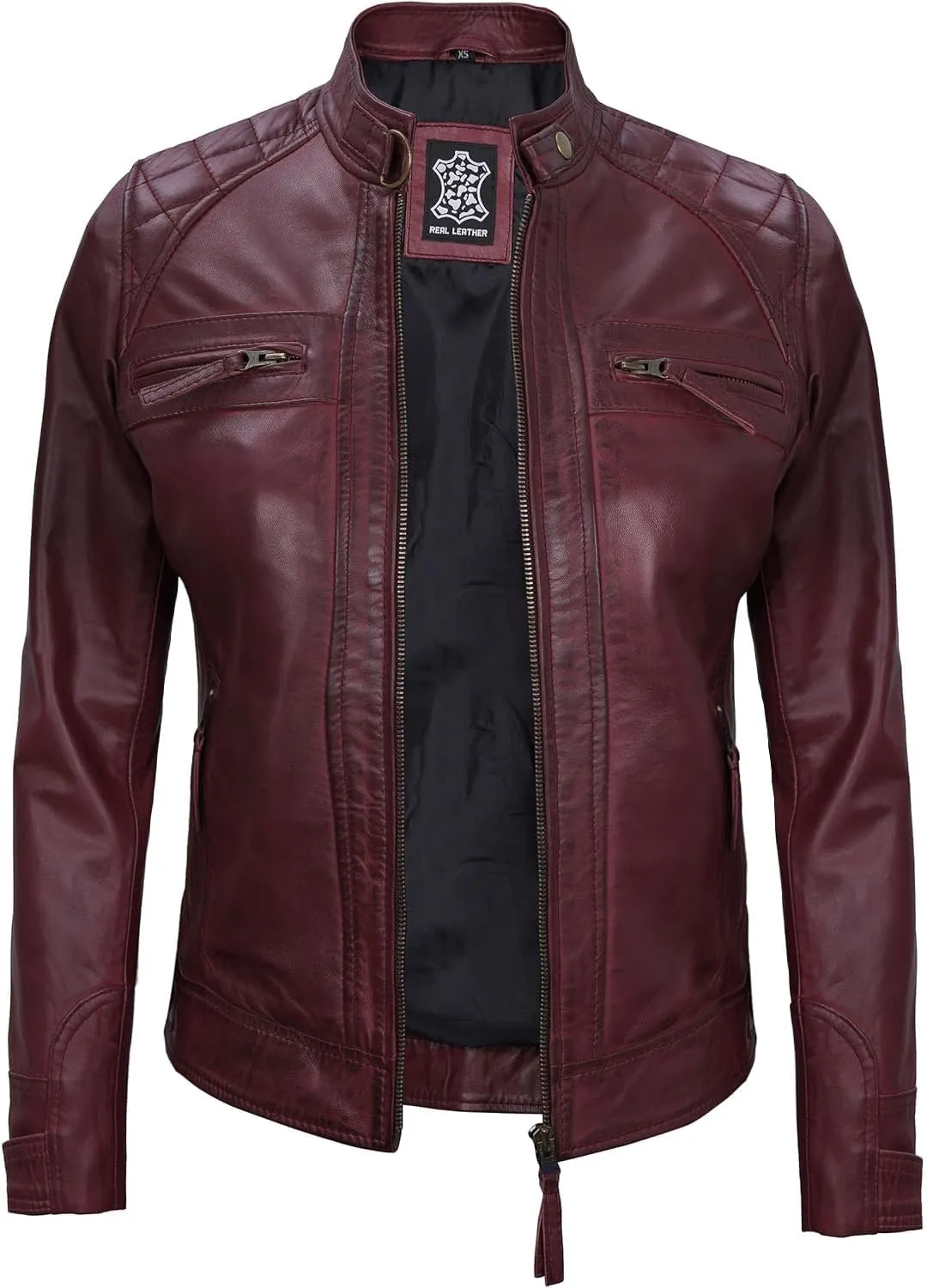 Blingsoul Leather Jacket Women - Quilted Cafe Racer Style Womens Leather Jackets