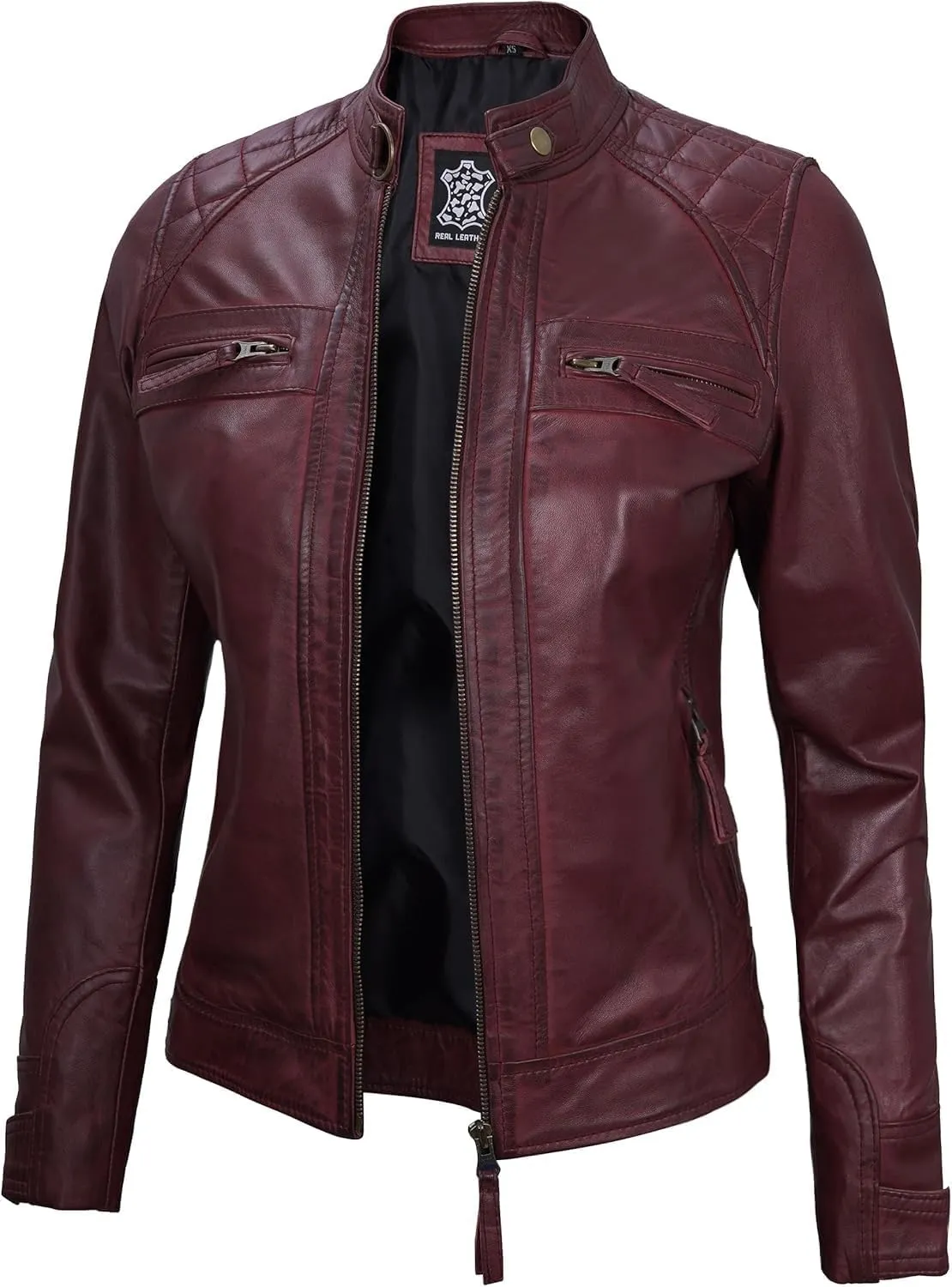 Blingsoul Leather Jacket Women - Quilted Cafe Racer Style Womens Leather Jackets
