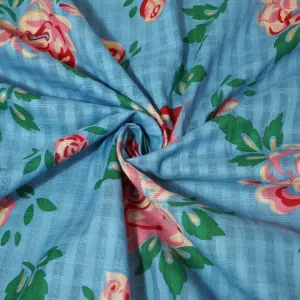 Blue Check Floral Gold Foil Cotton Flex Fabric CG-23468