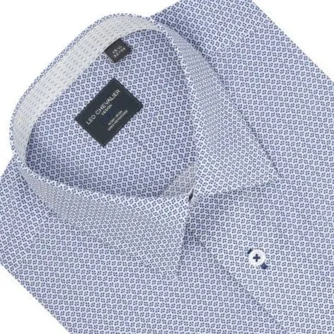Blue Printed 100% Cotton Non-Iron Long Sleeve Dress Shirts