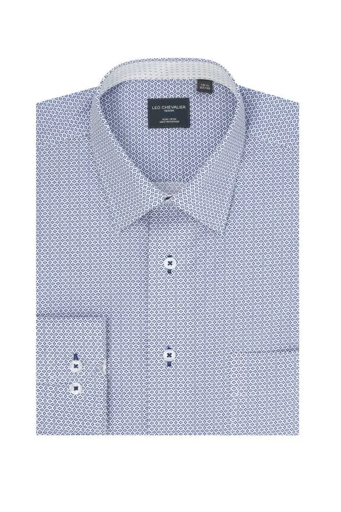 Blue Printed 100% Cotton Non-Iron Long Sleeve Dress Shirts