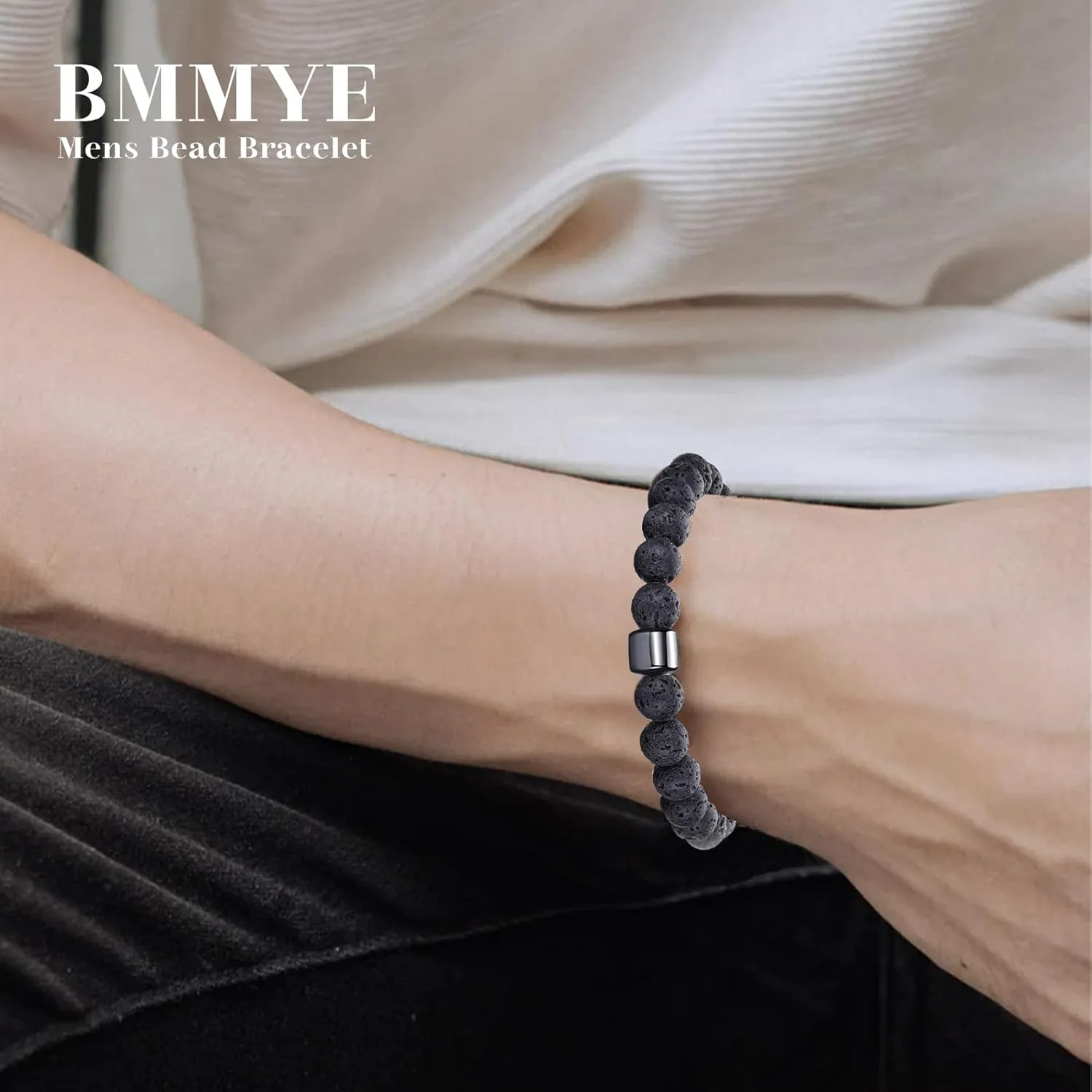 BMMYE 2-4Pcs Mens Beaded Bracelets 8mm Strech Bead Bracelet for Men Natural Stone Lava Rock Tiger Eye Obsidian Bracelets for Men Mens Jewlery Bracelet Gift