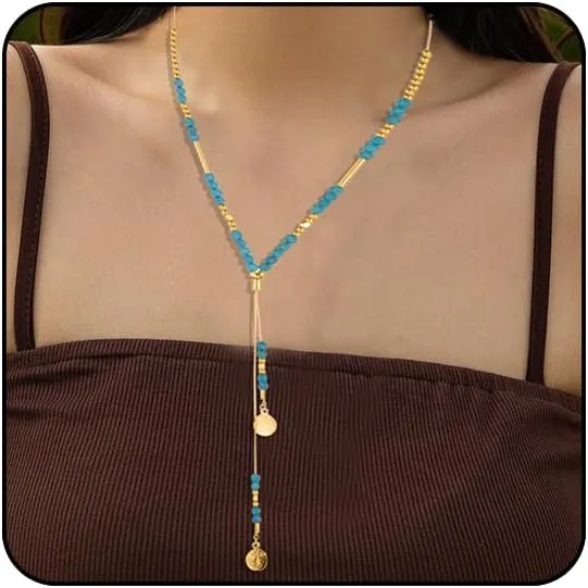 Boho Necklaces for Women Layered Turquoise Beaded Choker Necklace Western Jewelry for Women Sequin Coin Necklace Country Necklace Bohemian Boho Jewelry for Women Western Necklaces Summer Beach Necklace