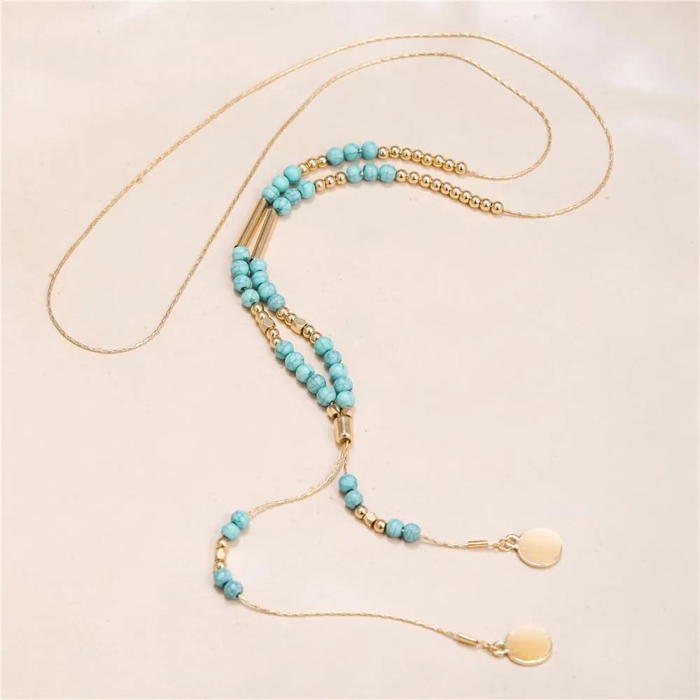 Boho Necklaces for Women Layered Turquoise Beaded Choker Necklace Western Jewelry for Women Sequin Coin Necklace Country Necklace Bohemian Boho Jewelry for Women Western Necklaces Summer Beach Necklace
