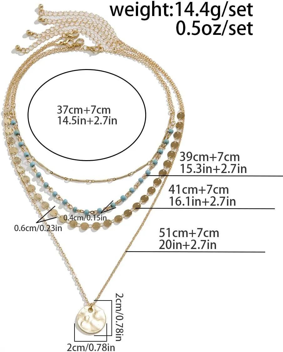 Boho Necklaces for Women Layered Turquoise Beaded Choker Necklace Western Jewelry for Women Sequin Coin Necklace Country Necklace Bohemian Boho Jewelry for Women Western Necklaces Summer Beach Necklace