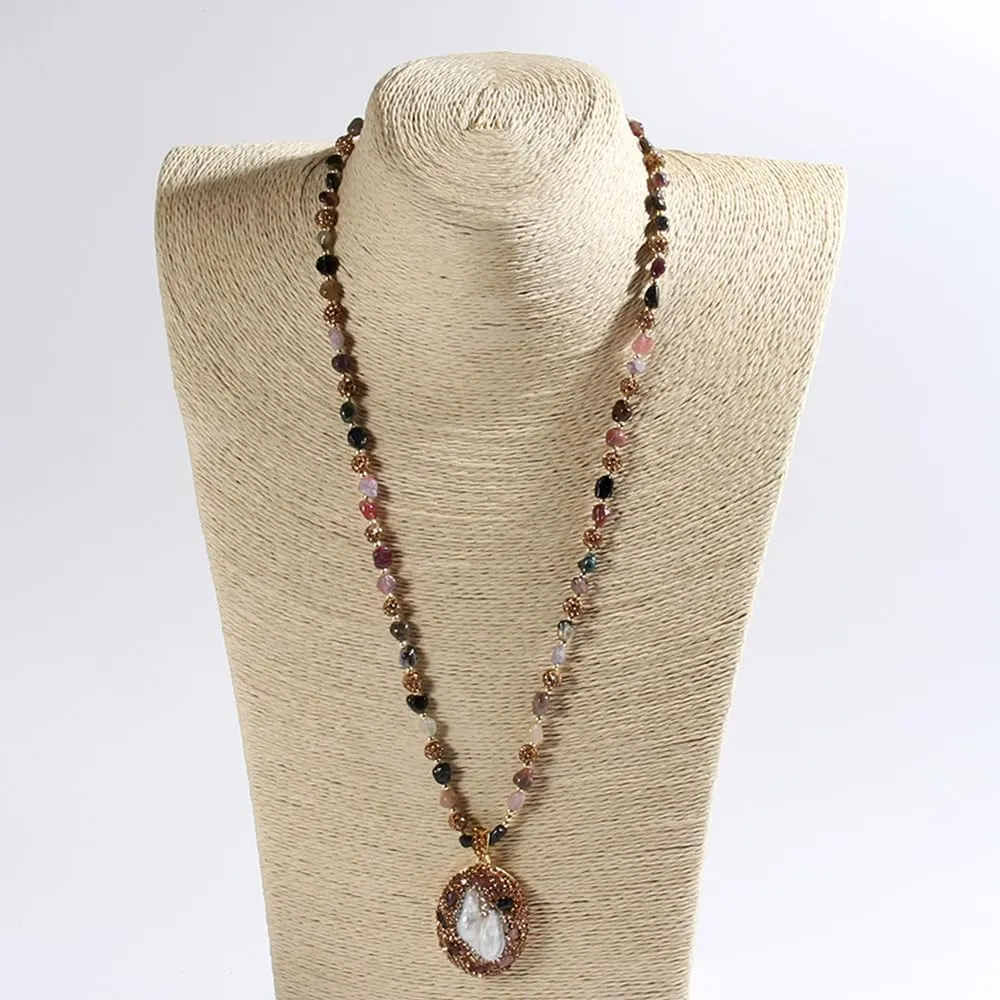 Boho Necklaces for Women/Men Trendy,32/35/36 Inch Natural Stone Beaded Long Pendant Necklaces for Womens,Handmade Bohemian Fashion Chakra Chunky Statement Charm Necklace Jewelry Gift